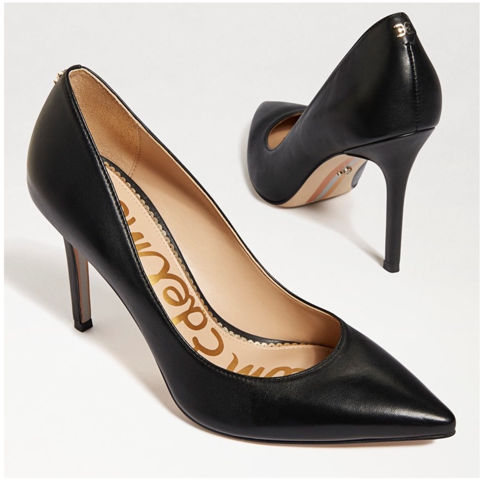 SAM EDELMAN Black Leather POINTED TOE HEELS